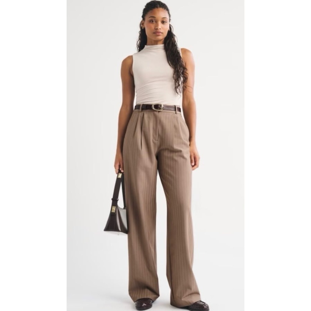 Abercrombie A&F Sloane Tailored Wide Leg Pant Brown Texture 26 Short Chic NWT